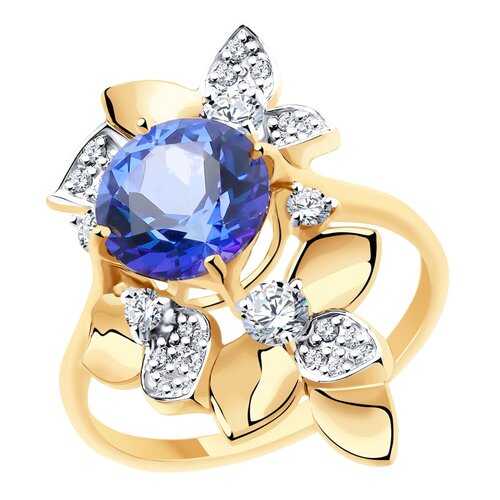 Кольцо женское SOKOLOV из золота с топазом и фианитами Swarovski 715942 р.18 в Яшма Золото